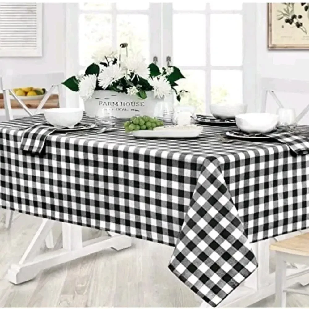 Country Rustic Buffalo Plaid Cotton Tablecloth, Checkered Cottage 50